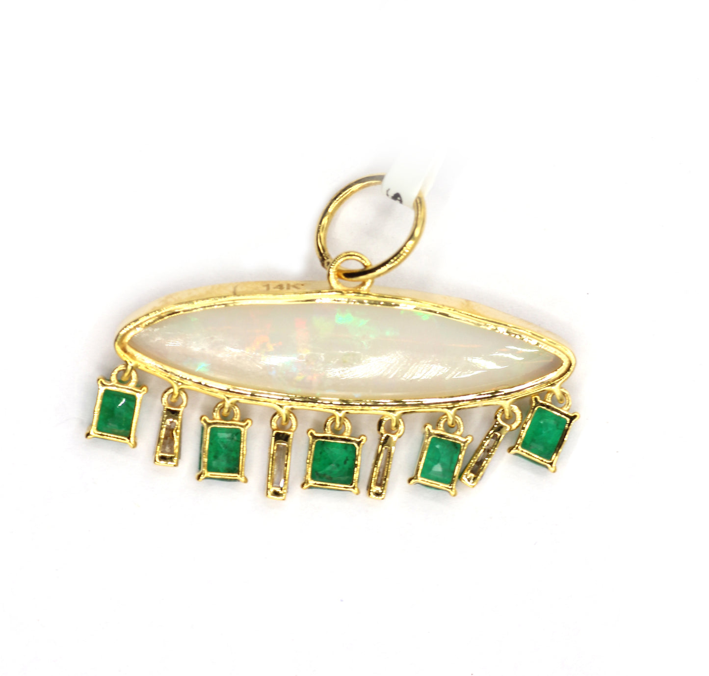 Oval 14k Solid Gold Diamond Pendants With Emerald And Opal