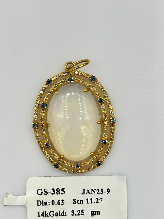 Oval 14k Solid Gold Diamond Pendants With Opal Stone