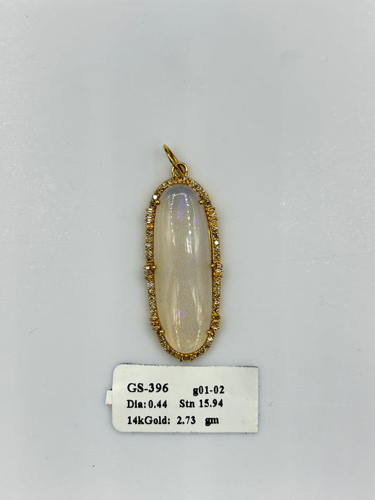 Oval 14k Solid Gold Diamond Pendants With Opal Stone