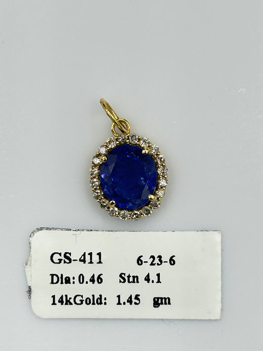 Oval 14k Solid Gold Diamond Pendants With Tanzanite Stone