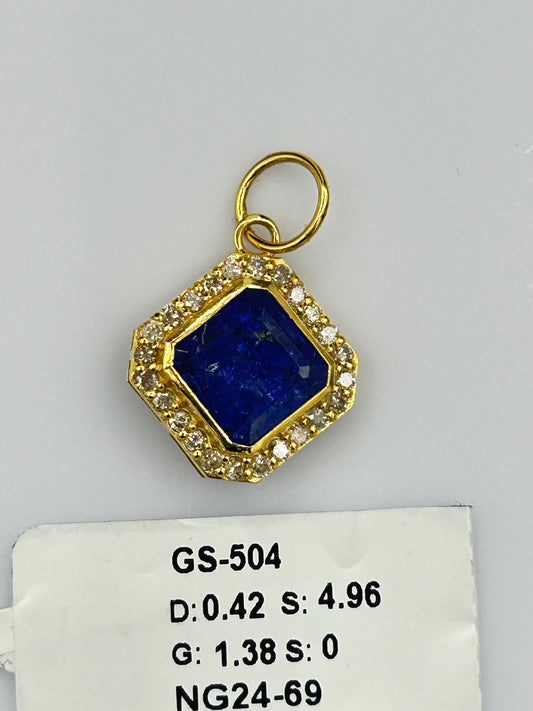 Square 14k Solid Gold Diamond Pendants With Tanzanite Stone