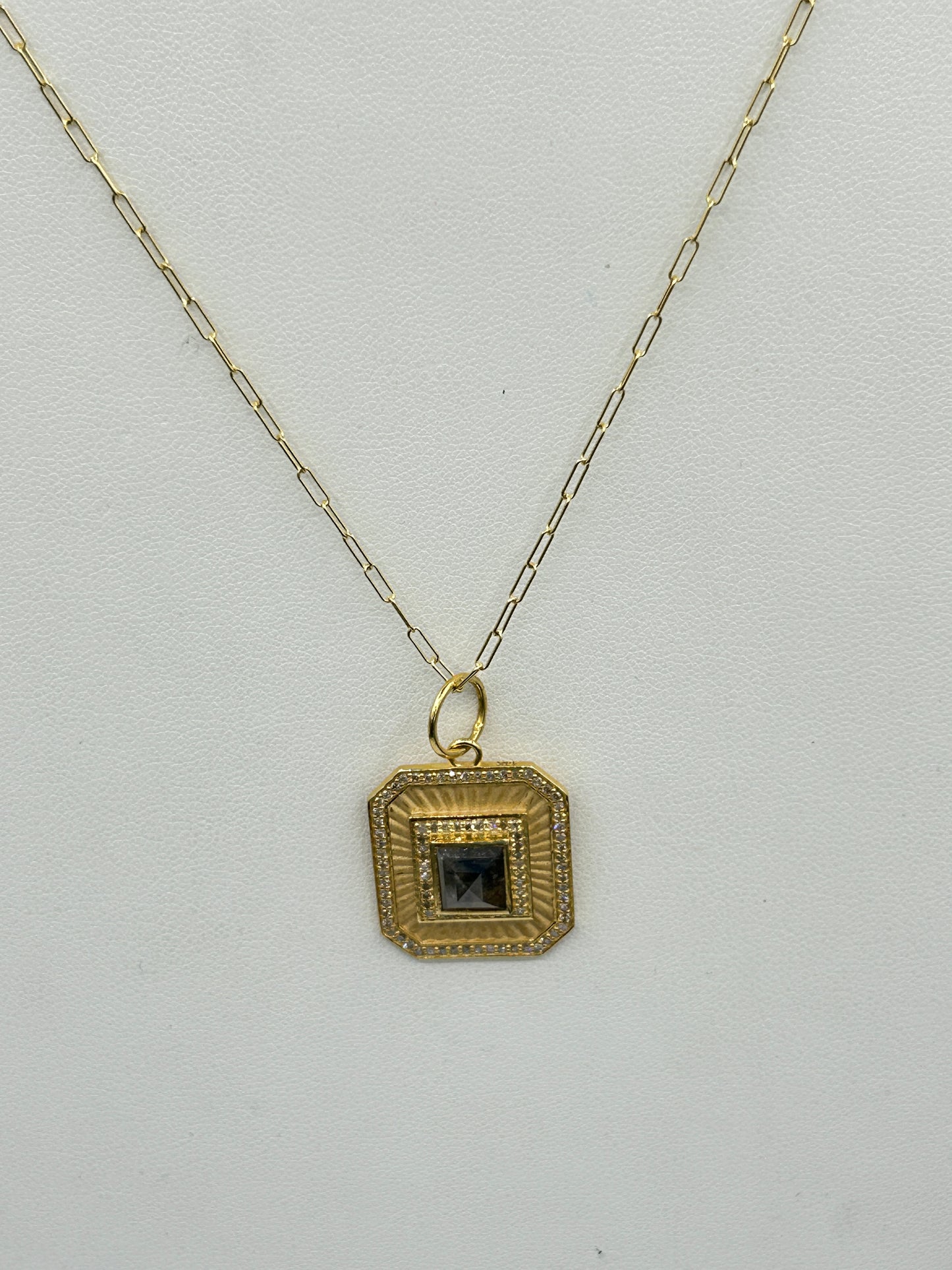 Rectangle 14k Solid Gold Diamond Pendants