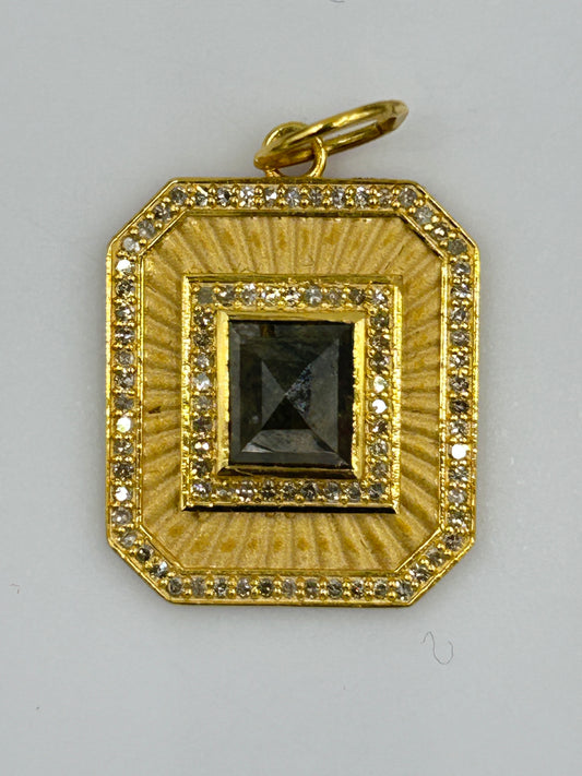 Rectangle 14k Solid Gold Diamond Pendants