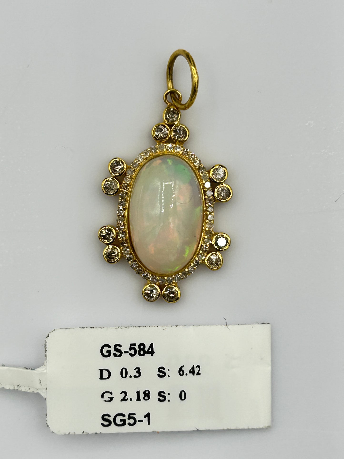 Oval 14k Solid Gold Diamond Pendants With Opal Stone