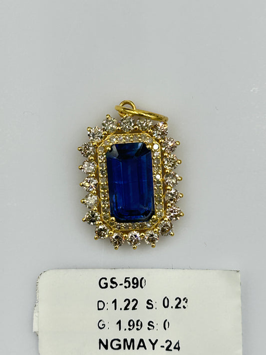 14k Solid Gold Diamond Pendants With Kyanite Stone