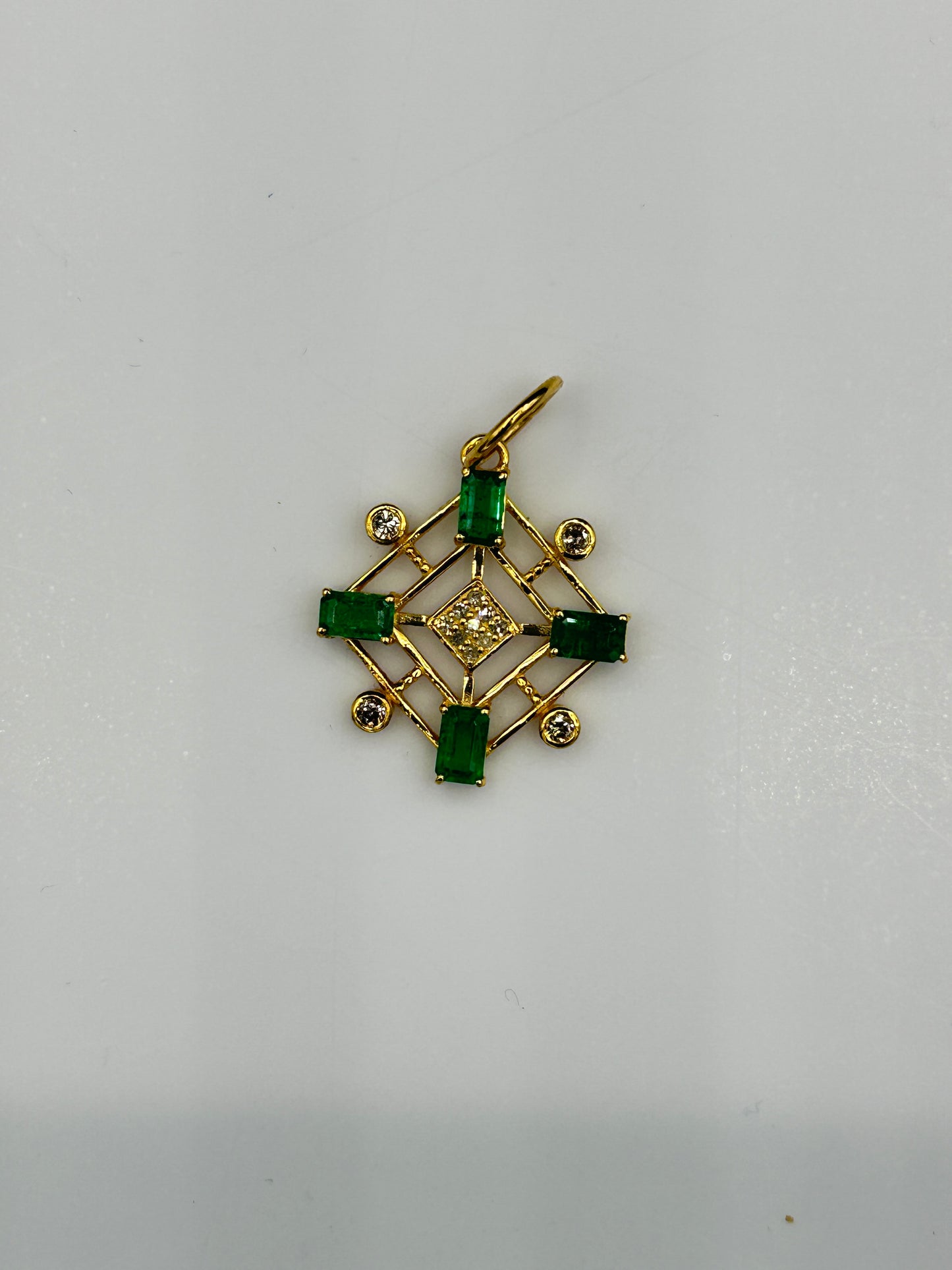 14k Solid Gold Diamond Pendants With Emerald Stone