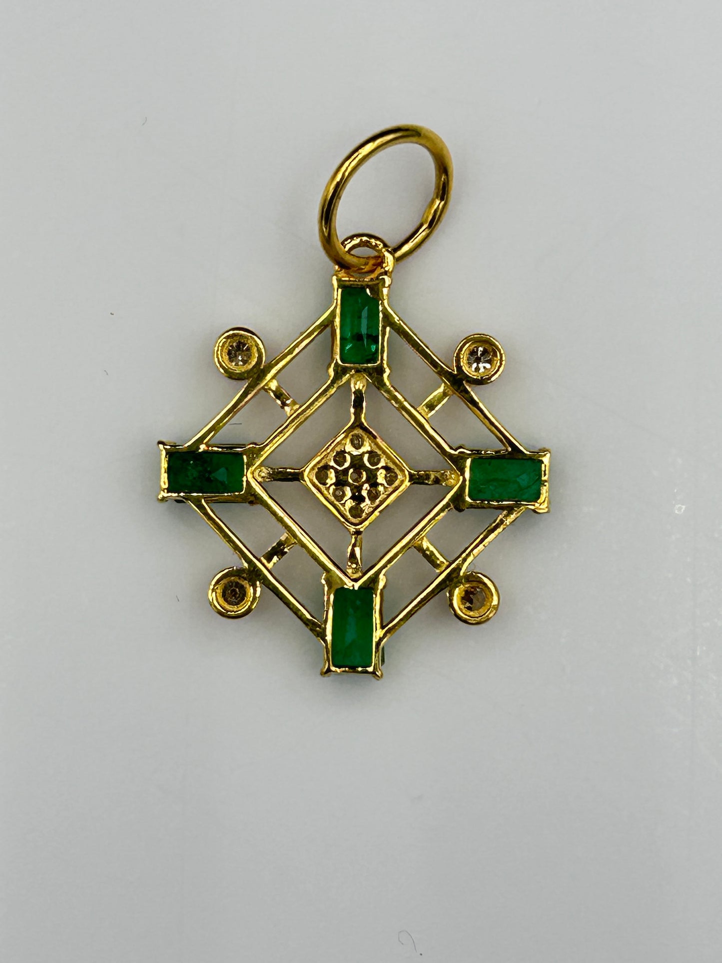 14k Solid Gold Diamond Pendants With Emerald Stone