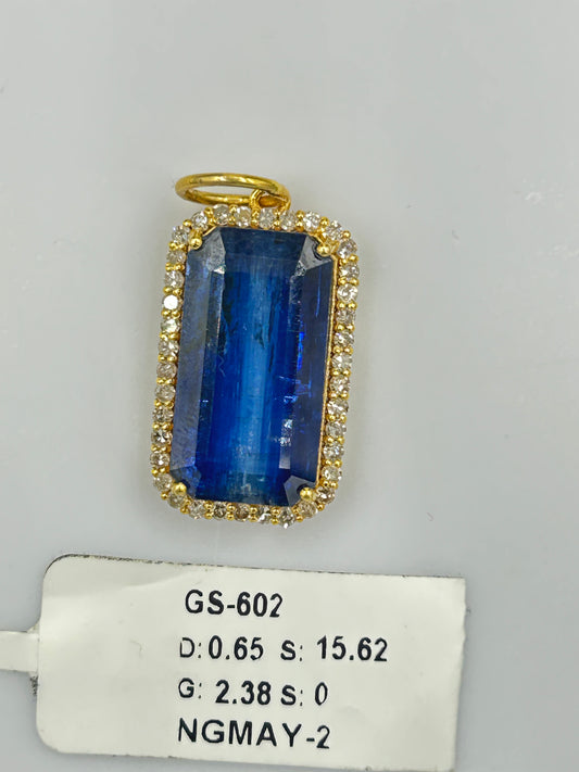14k Solid Gold Diamond Pendants With Kyanite Stone