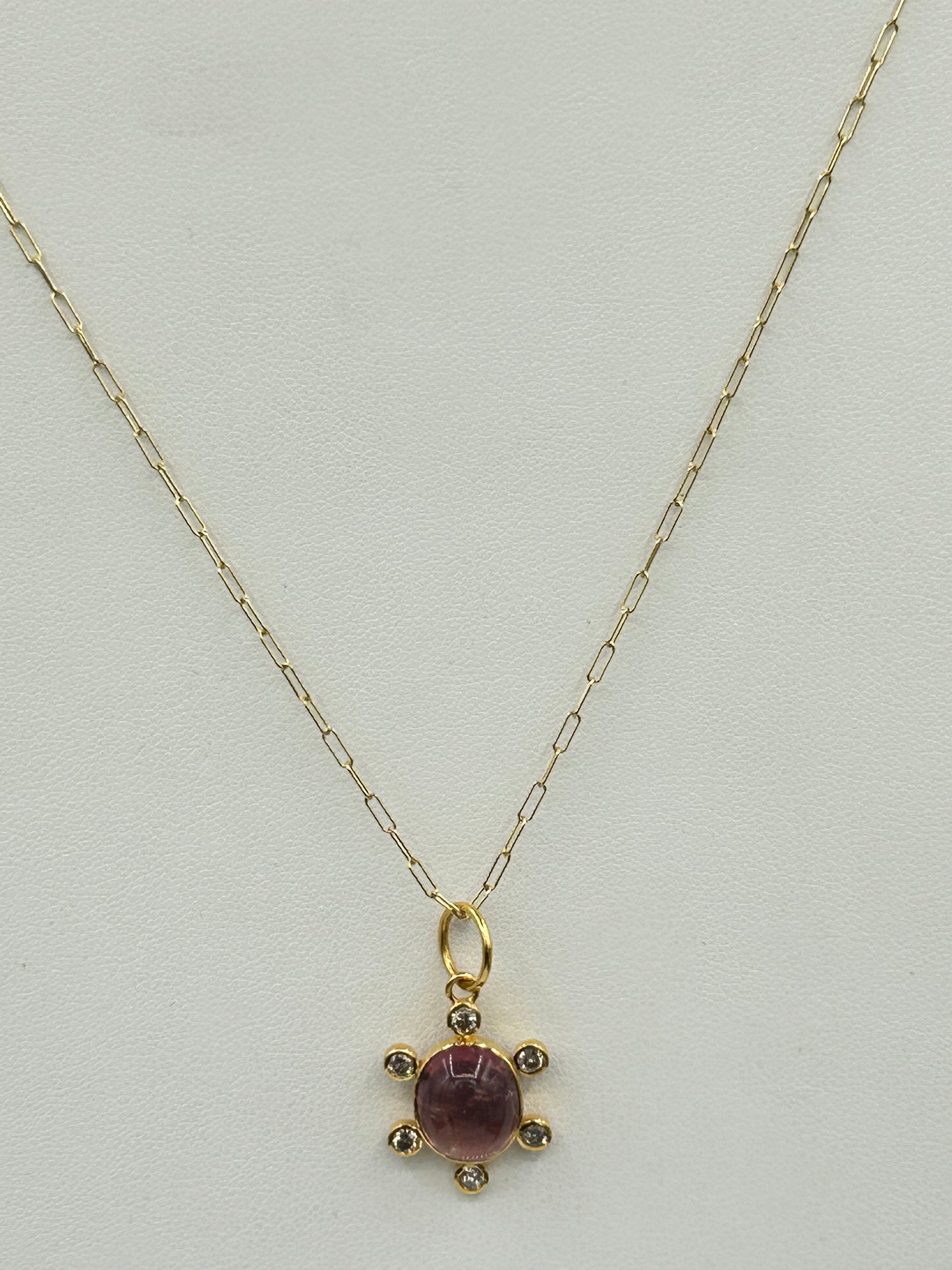 Oval 14k Solid Gold Diamond Pendants With Pink Tourmaline Stone