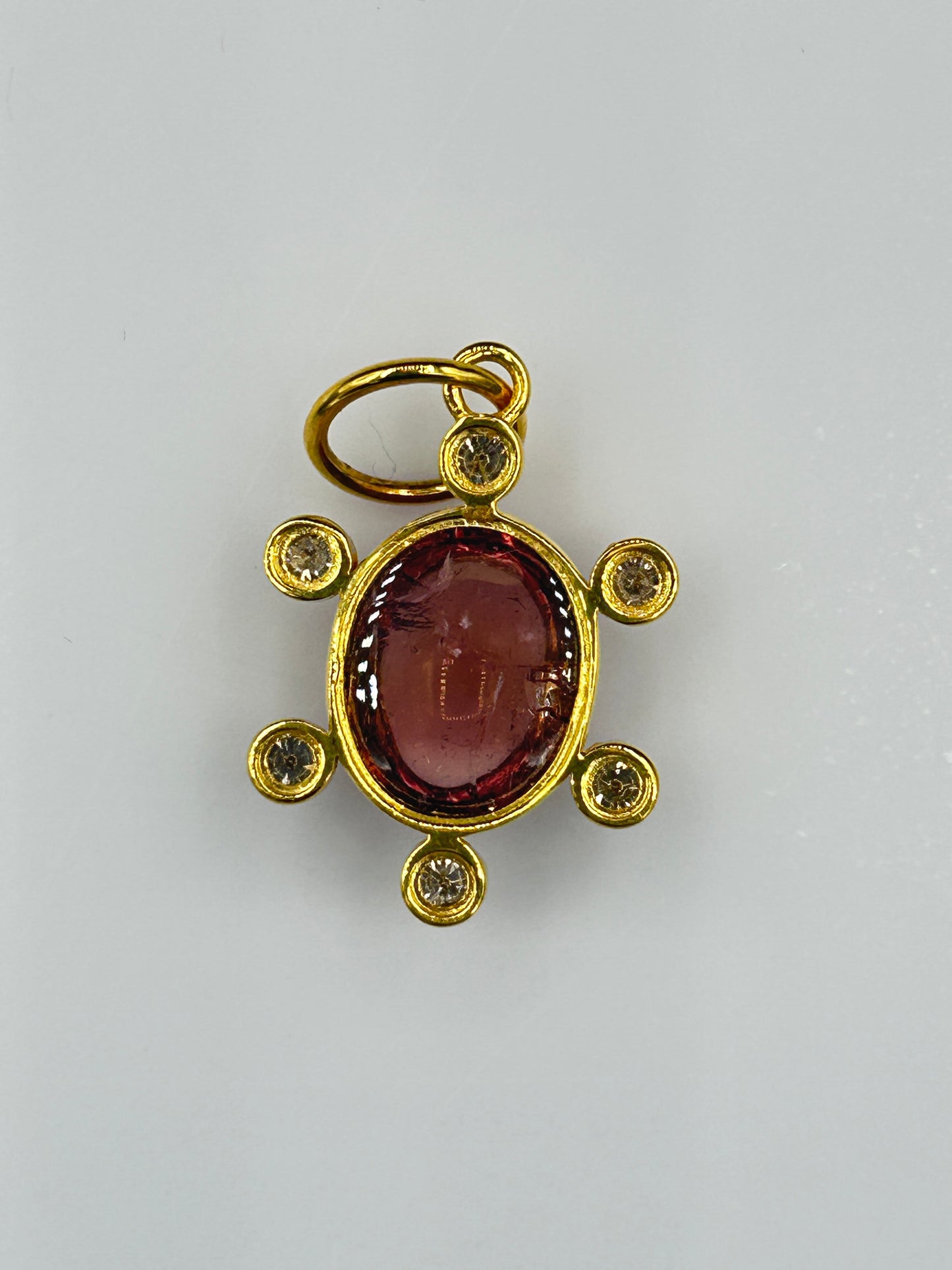 Oval 14k Solid Gold Diamond Pendants With Pink Tourmaline Stone