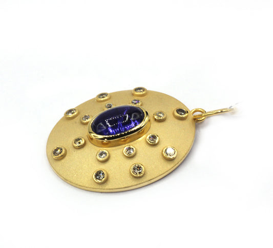 Oval 14k Solid Gold Diamond Pendants