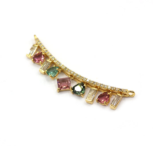 14k Solid Gold Diamond Pendants With Multi Tourmaline Stone.