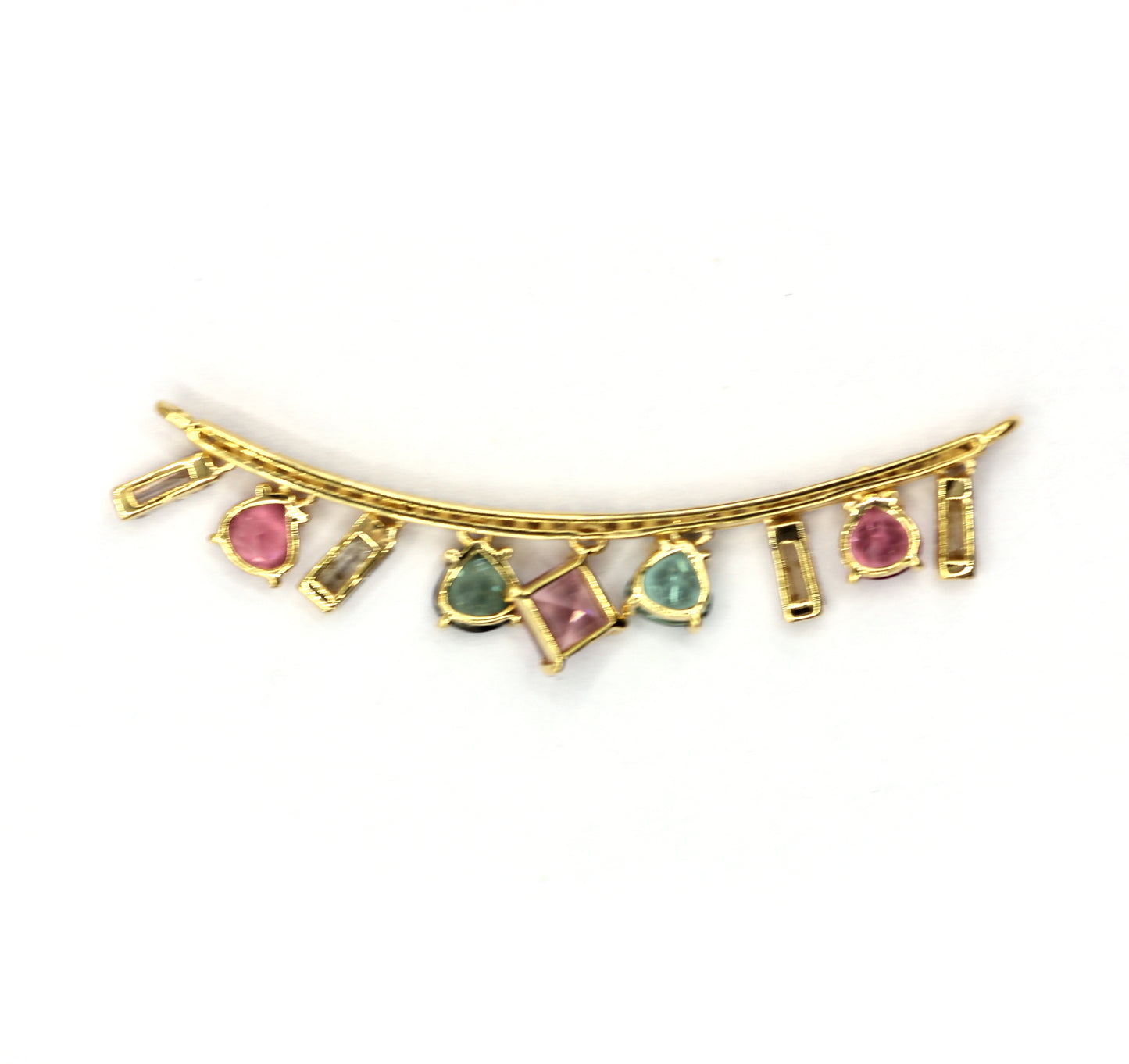 14k Solid Gold Diamond Pendants With Multi Tourmaline Stone.