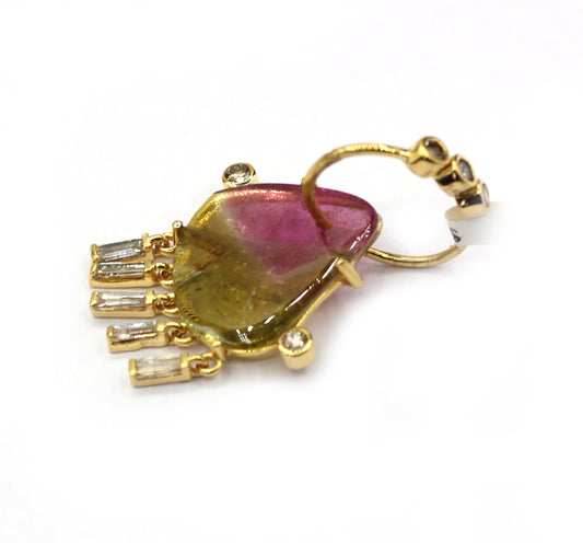 14k Solid Gold Diamond Pendants With Multi Tourmaline Stone