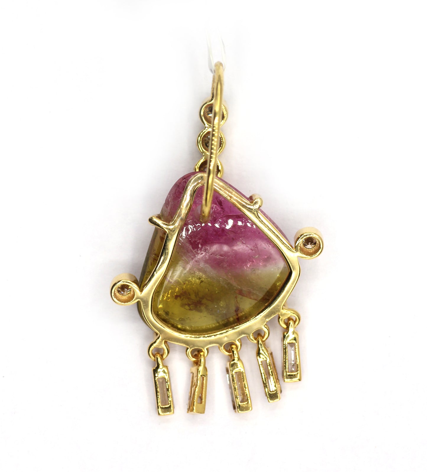 14k Solid Gold Diamond Pendants With Multi Tourmaline Stone