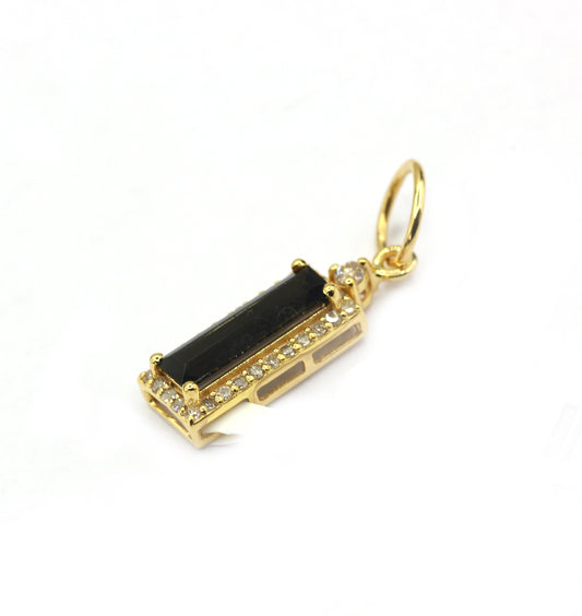 Rectangle 14k Solid Gold Diamond Pendants With Green Tourmaline