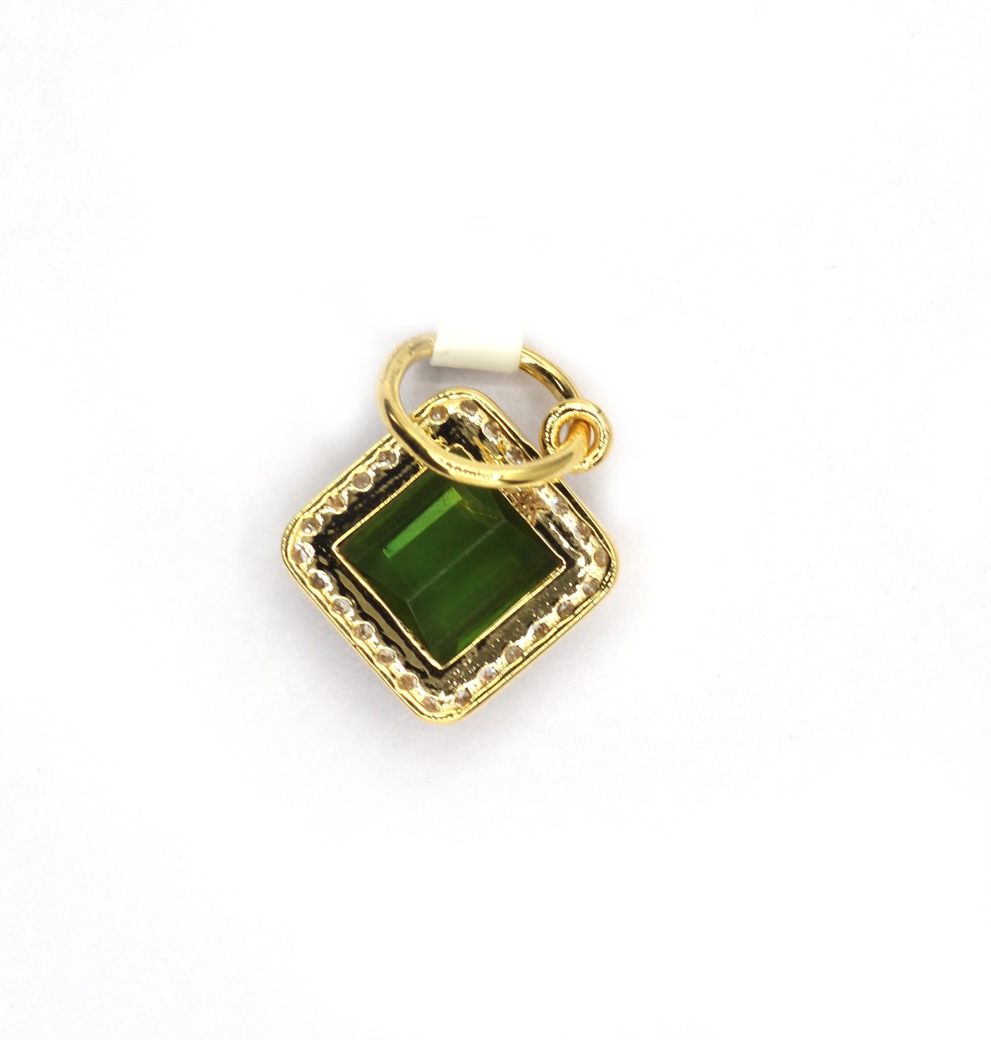 Rectangle 14k Solid Gold Diamond Pendants With Green Tourmaline