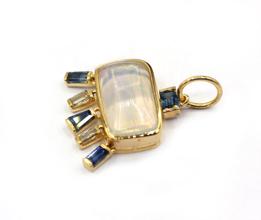 Rectangle 14k Solid Gold Diamond Pendants With Blue Sapphire