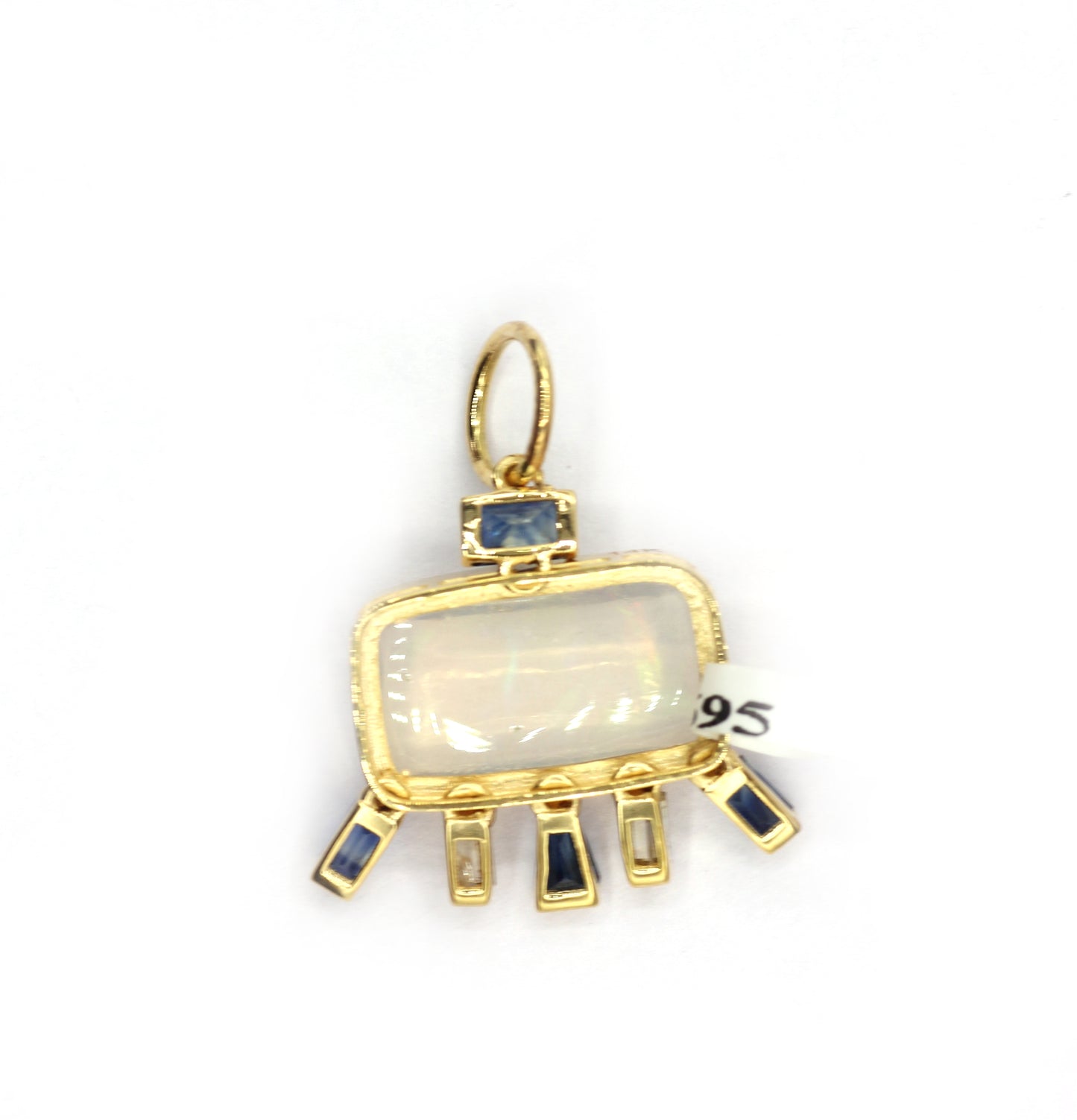 Rectangle 14k Solid Gold Diamond Pendants With Blue Sapphire