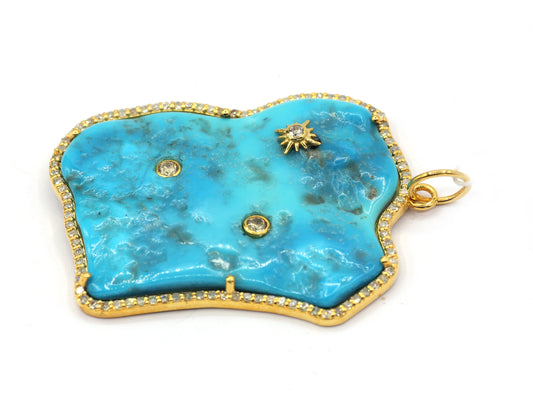 Turquoise 14k Solid Gold Diamond Pendants