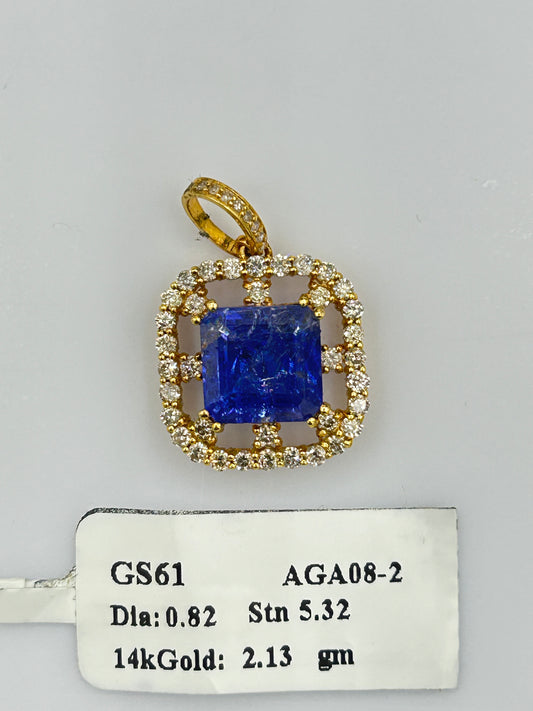 14k Solid Gold Diamond Pendants With Tanzanite