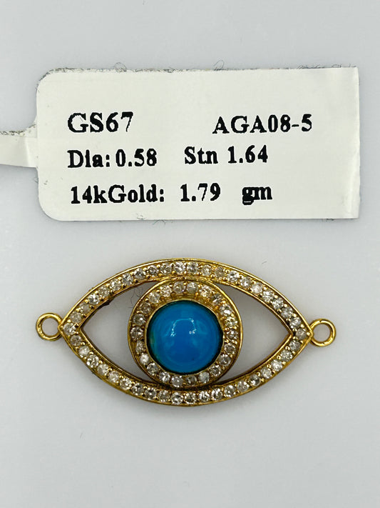 Evil Eye 14k Solid Gold Diamond Pendants With Turquoise Stone