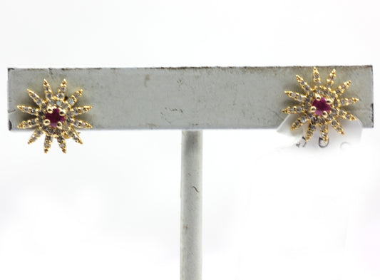 Sun Star 14k Gold Diamond Stud Earring