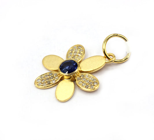 Flower 14k Solid Gold Diamond Pendants