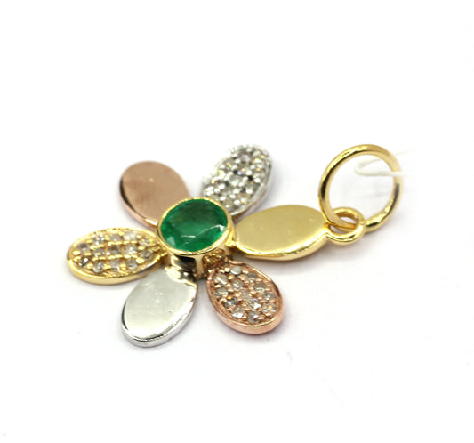 Flower 14k Solid Gold Diamond Pendants