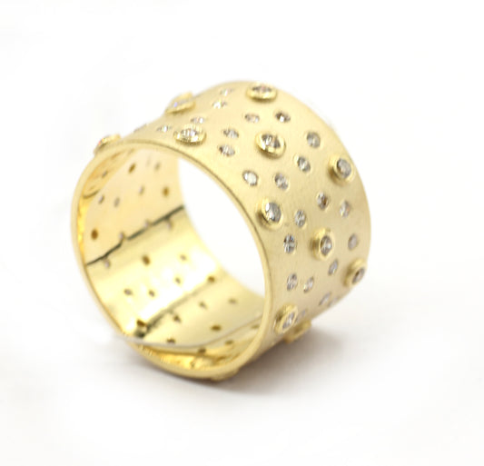 Cigar Band 14k Solid Gold Diamond Rings.