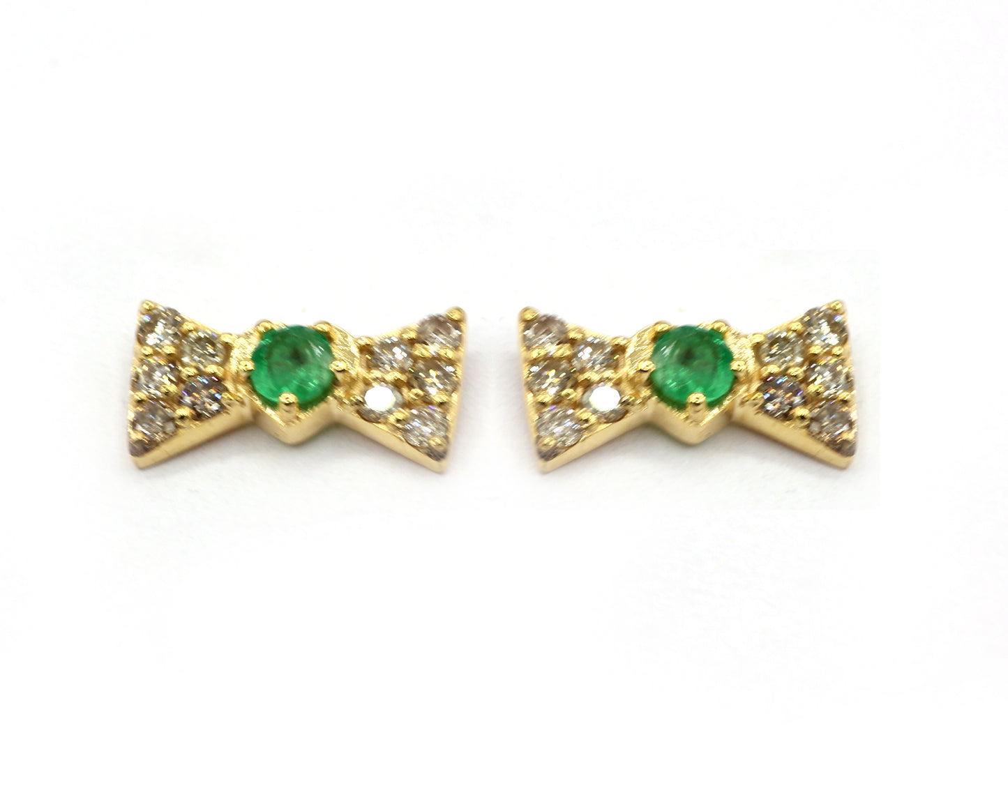 Emerald 14k Gold Diamond Stud Earring