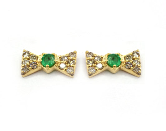 Emerald 14k Gold Diamond Stud Earring