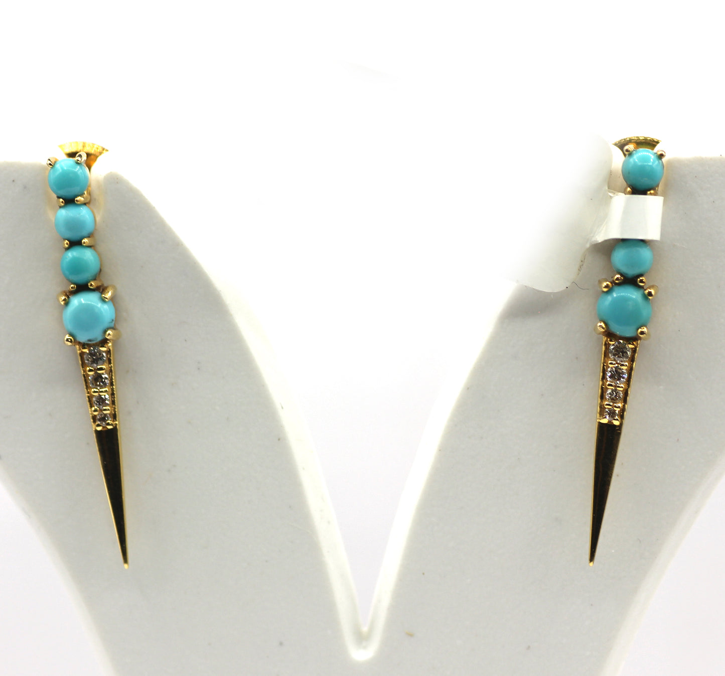 Spike 14k Gold Diamond Stud Earring With Turquoise Stone