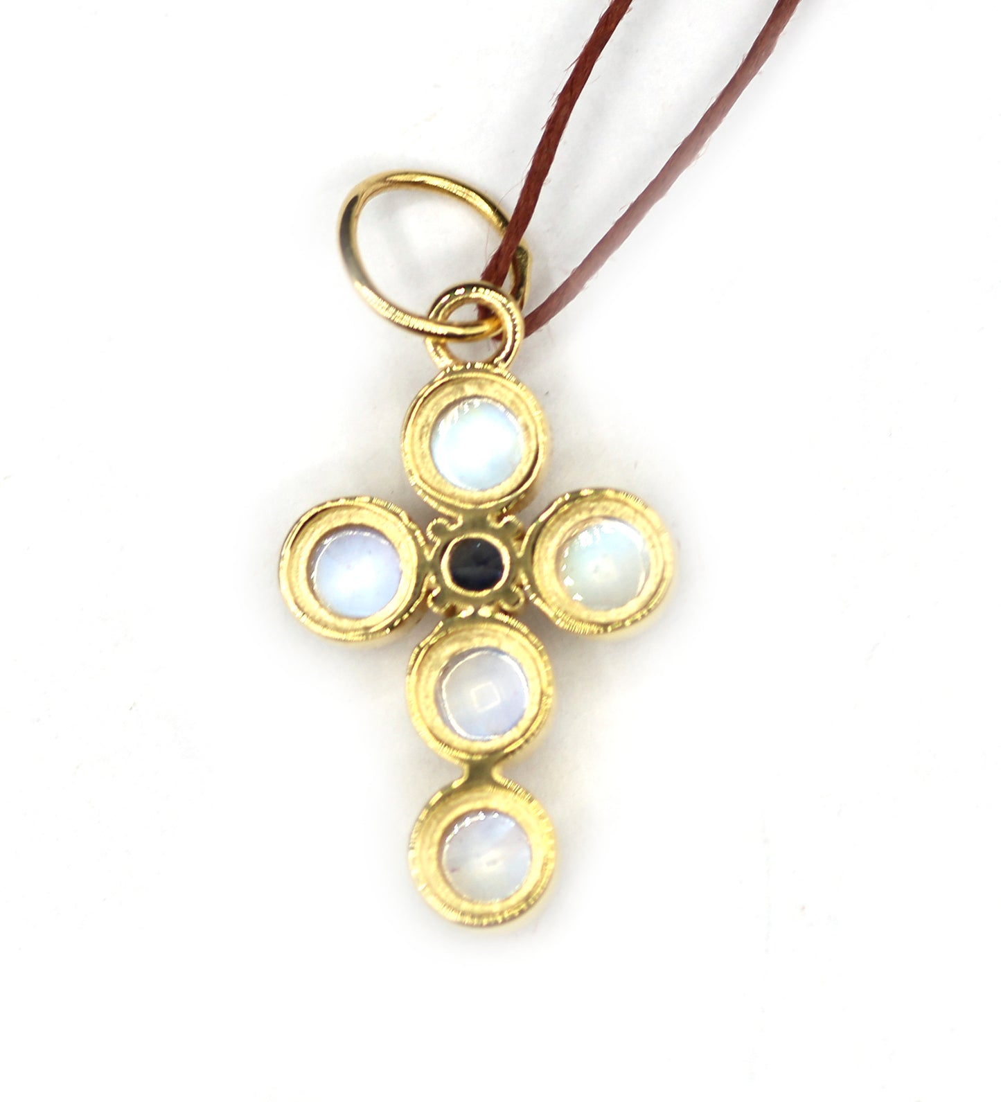 Cross 14k Solid Gold Moon Stone Pendant