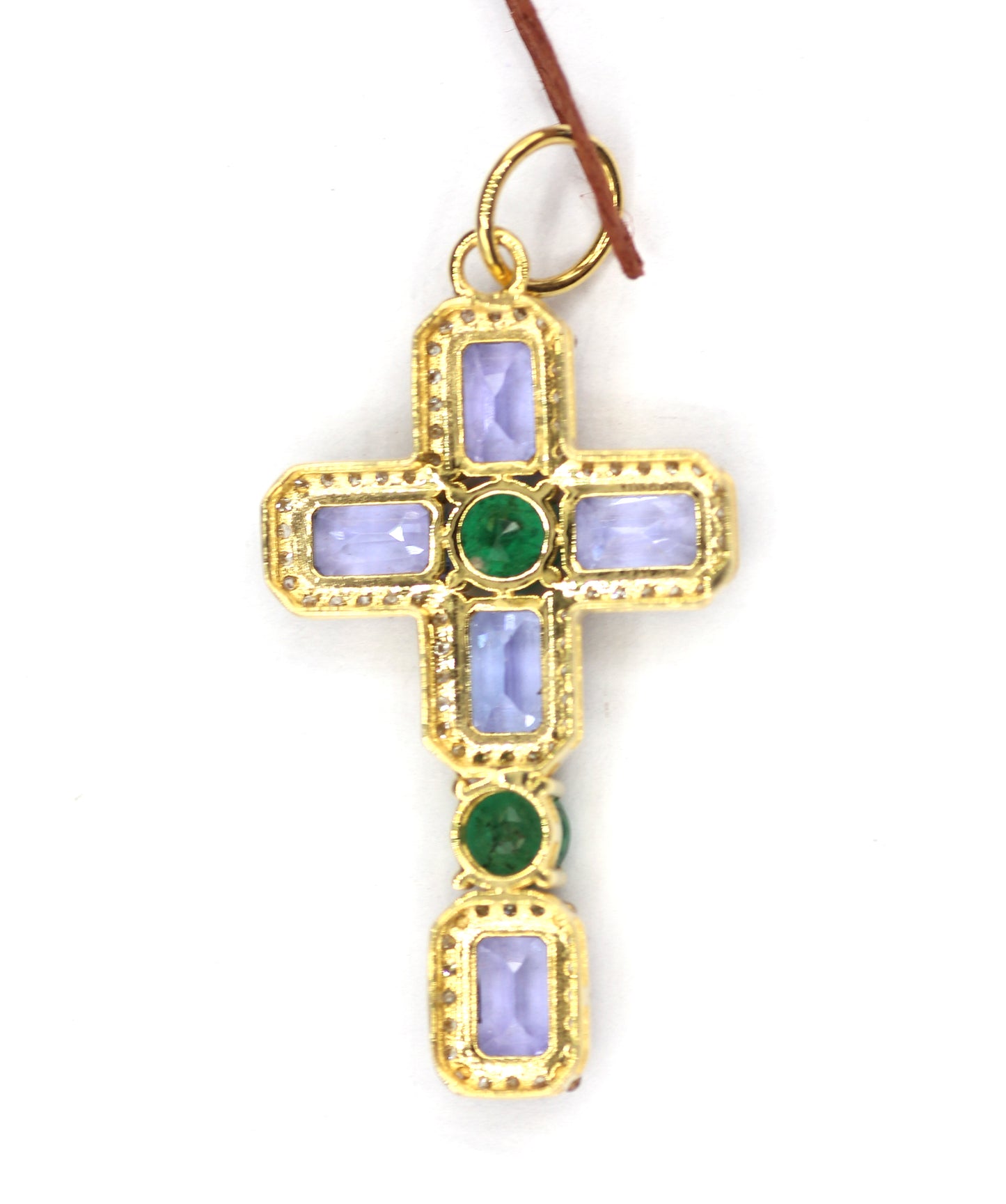CROSS 14k Solid Gold Diamond Pendant With Tanzanite & Emerald Stone