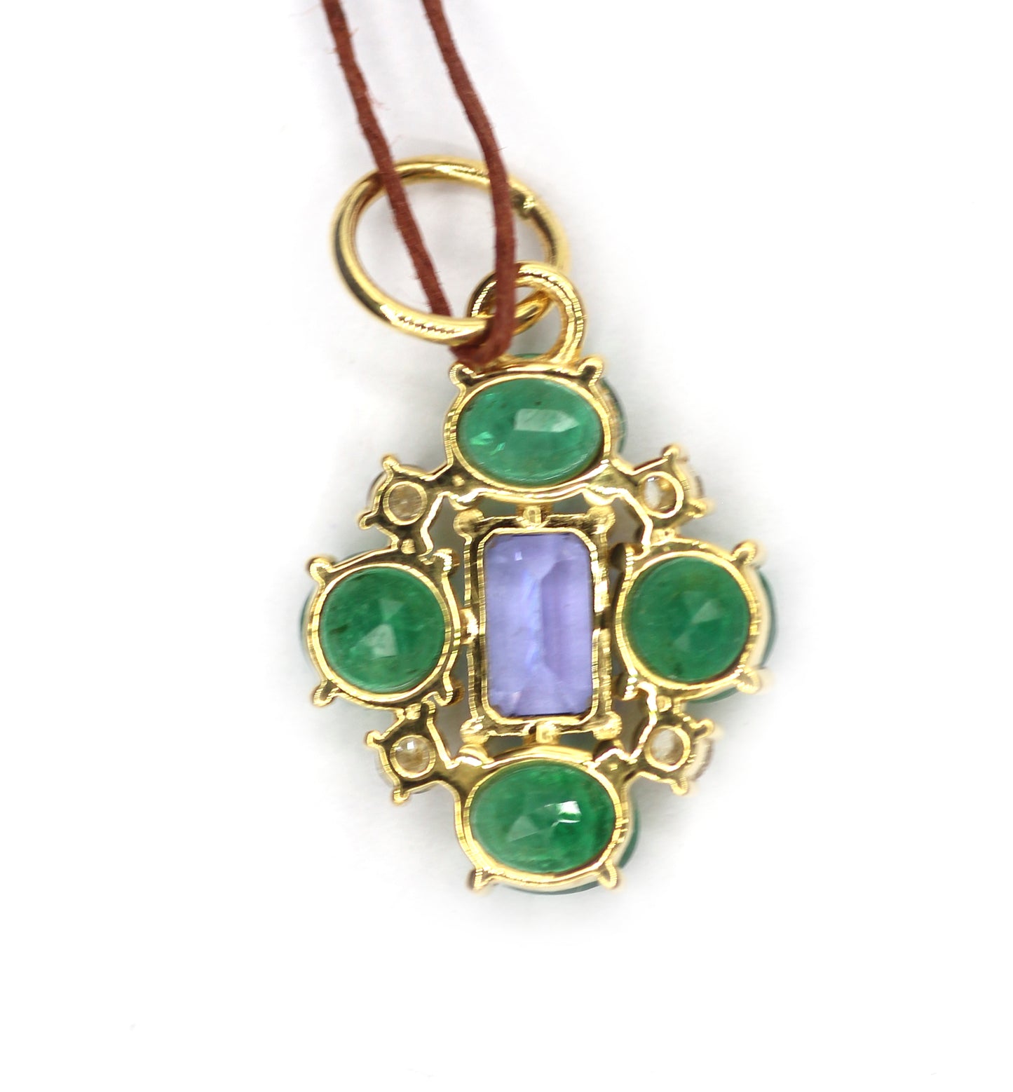 Emerald 14k Solid Gold Diamond Pendant With Tanzanite Stone