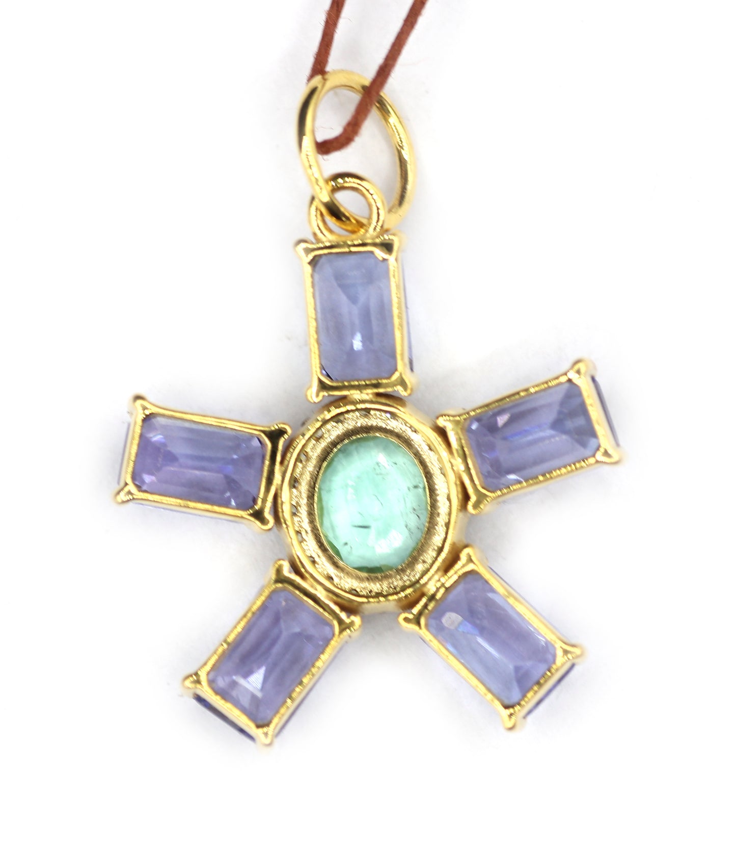 Tanzanite 14k Solid Gold Diamond Pendant With Emerald Stone