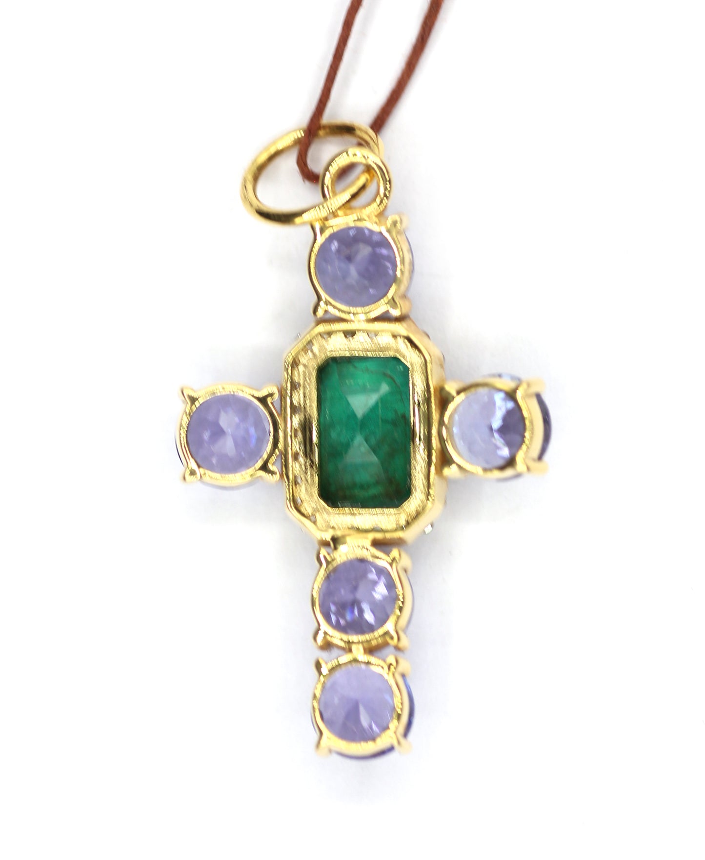 Tanzanite 14k Solid Gold Diamond Pendant With Emerald Stone