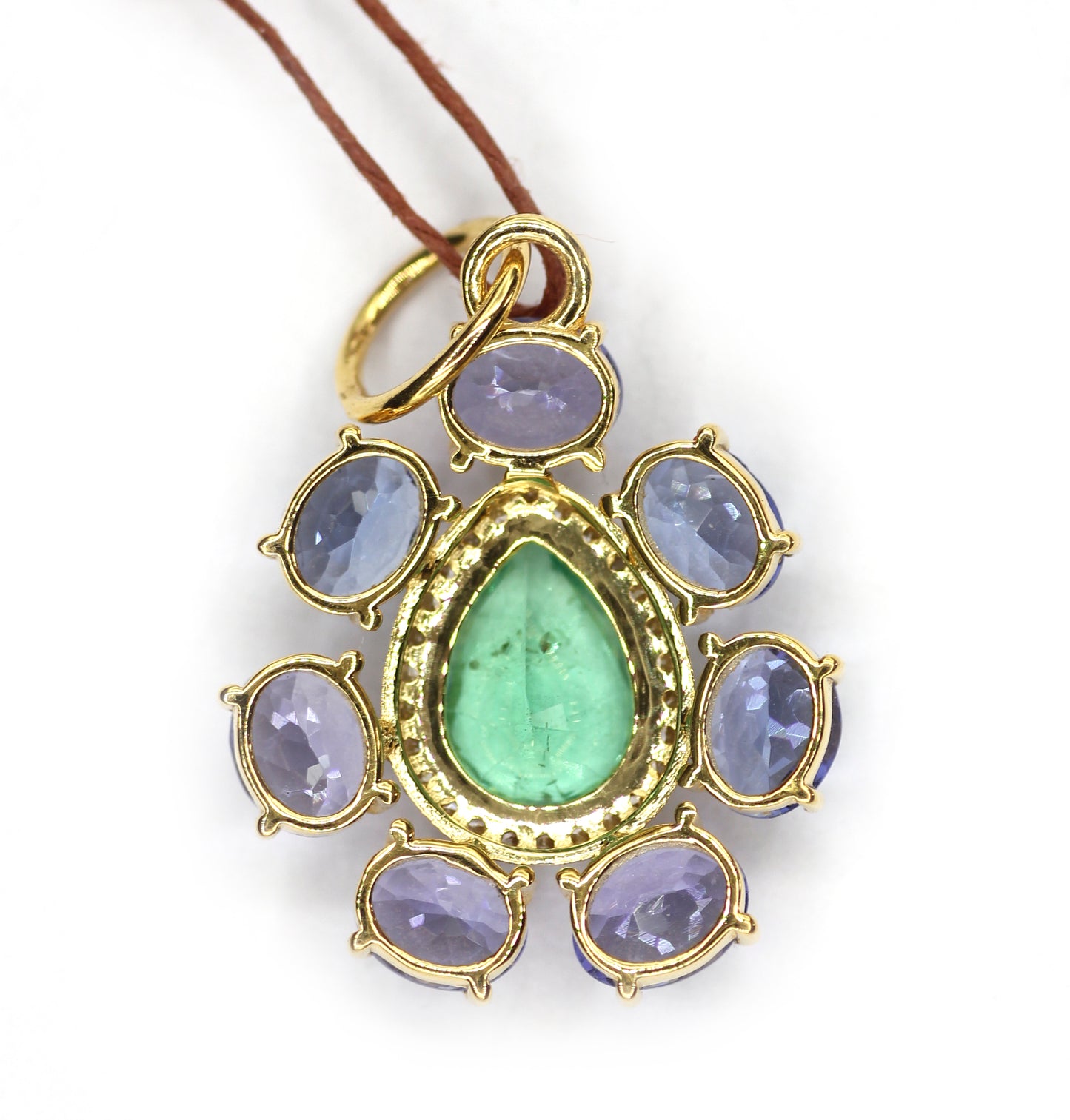 Tanzanite 14k Solid Gold Diamond Pendant With Emerald Stone