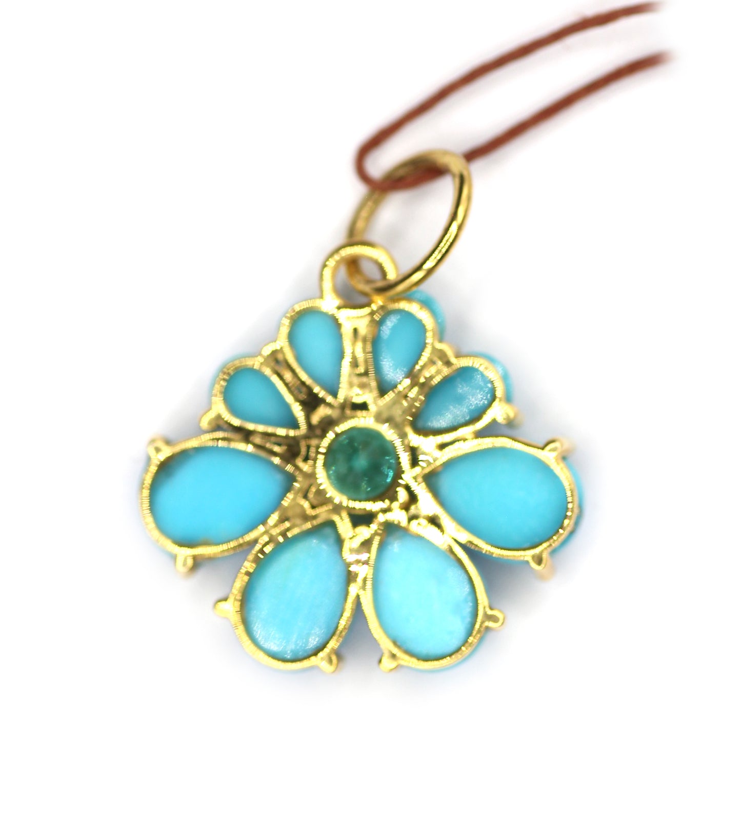 Turquoise 14k Solid Gold Pendant With Emerald Stone