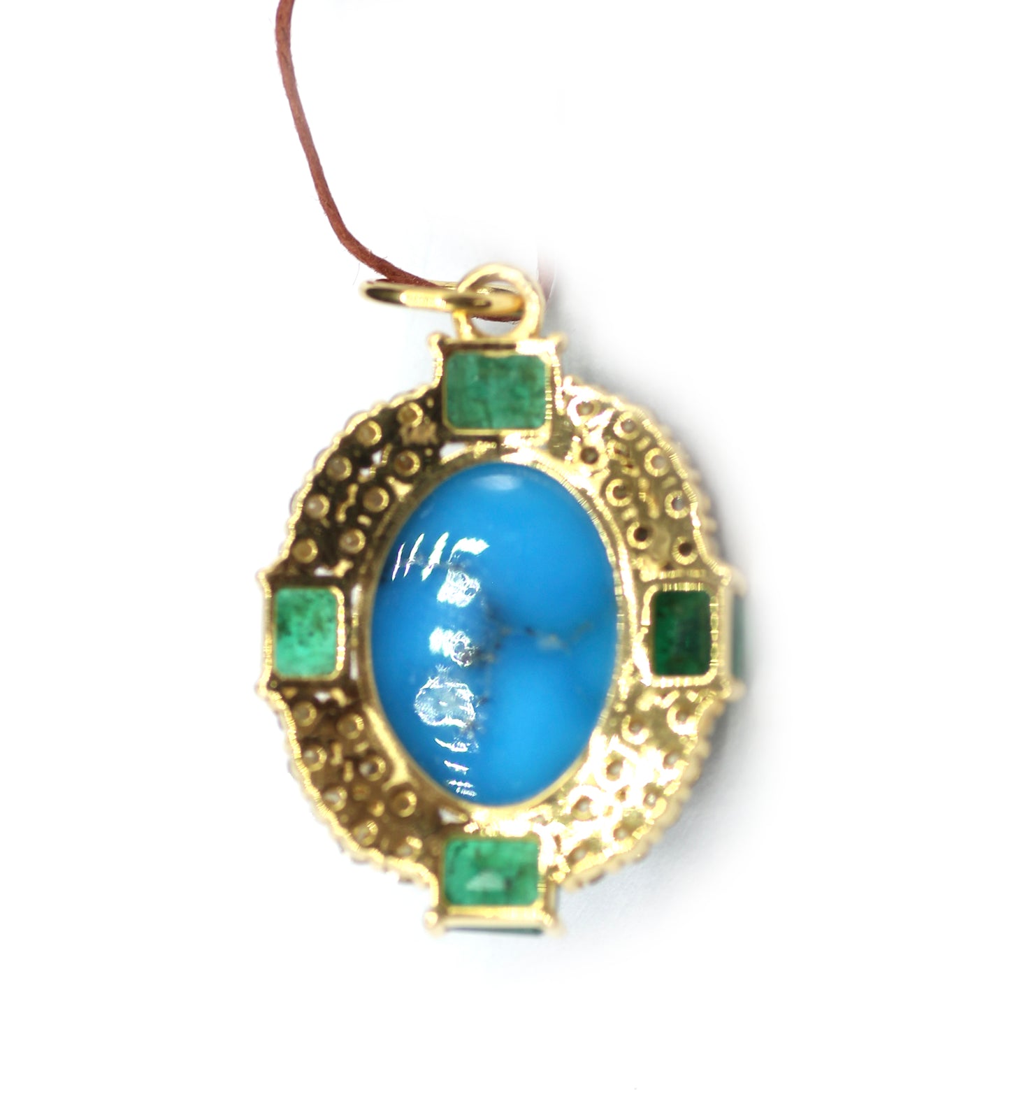Turquoise 14k Solid Gold Diamond Pendant With Emerald Stone