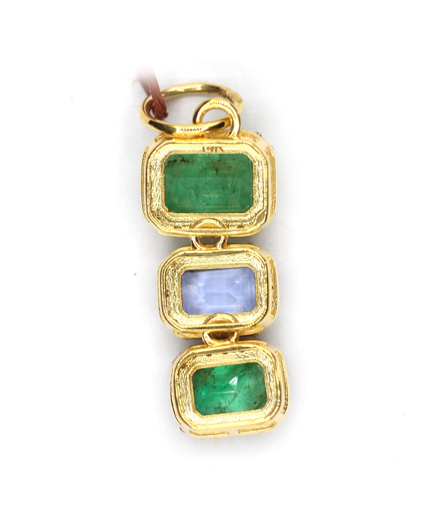 Tanzanite 14k Solid Gold Diamond Pendant With Emerald Stone