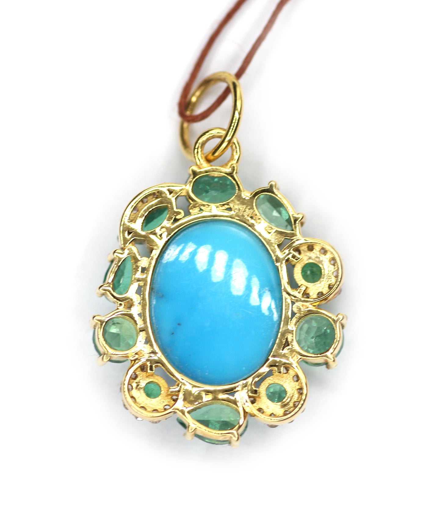 Turquoise 14k Solid Gold Diamond Pendant With Emerald Stone
