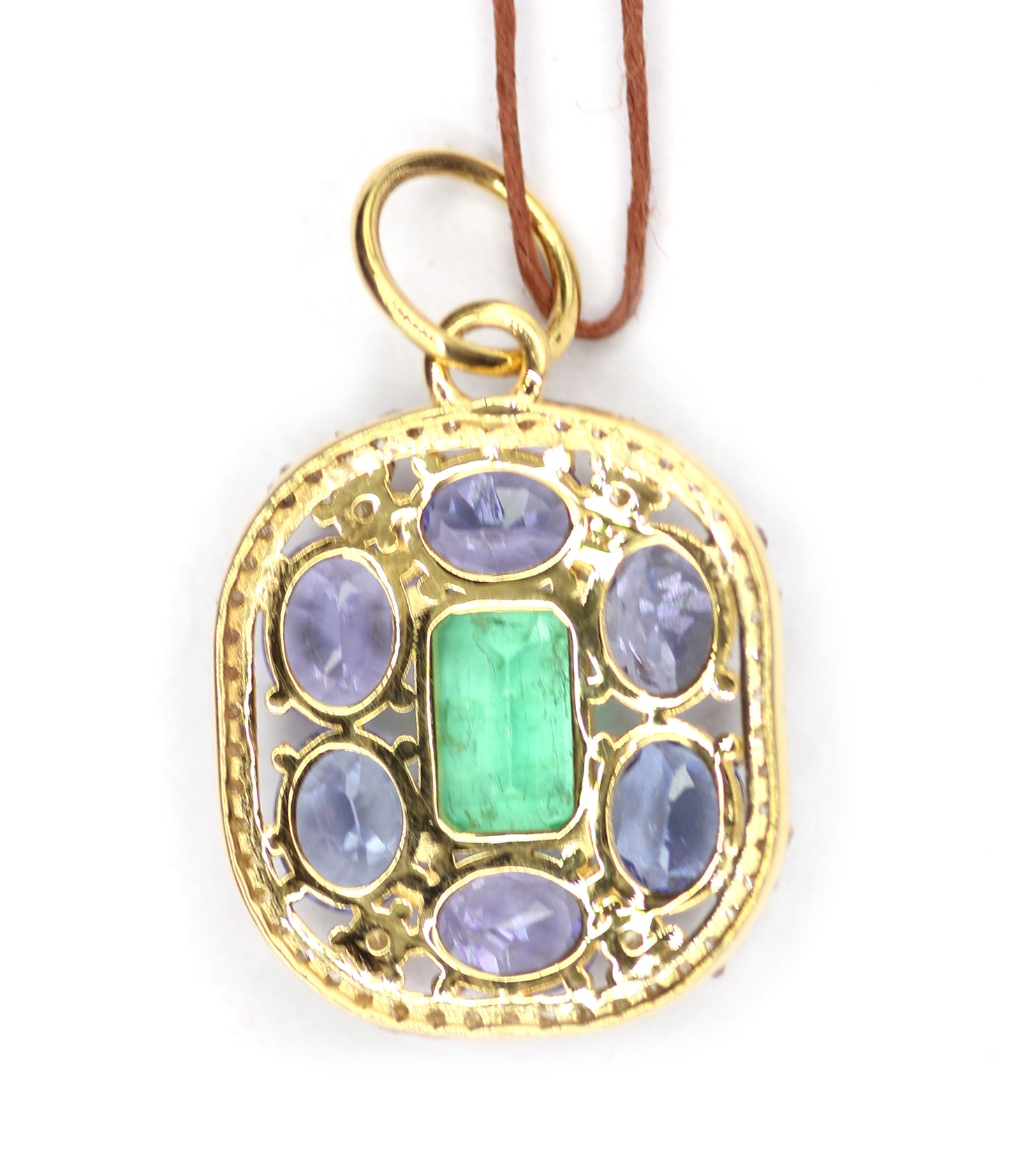 Tanzanite 14k Solid Gold Diamond Pendant With Emerald Stone