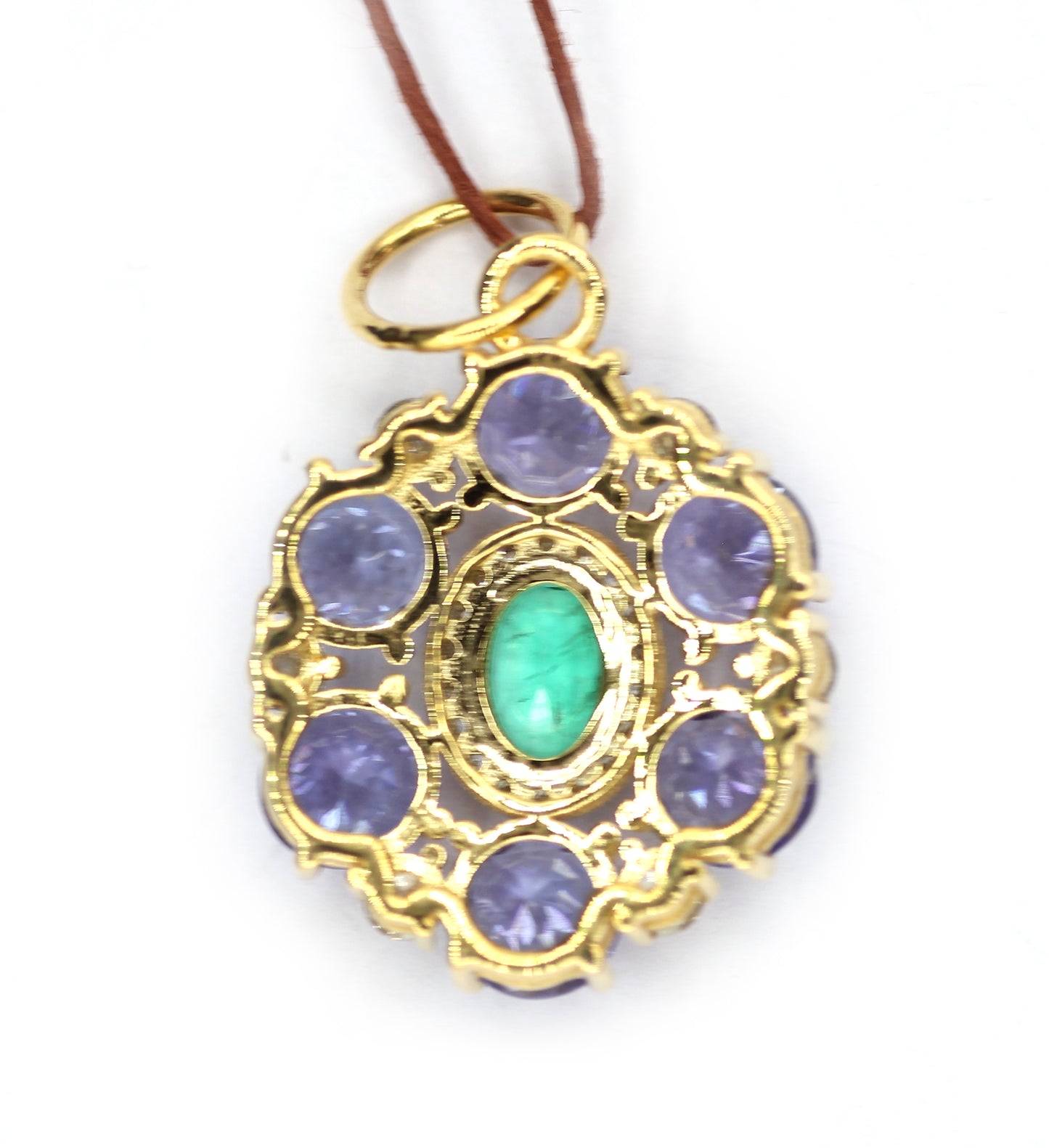 Tanzanite 14k Solid Gold Diamond Pendant With Emerald Stone