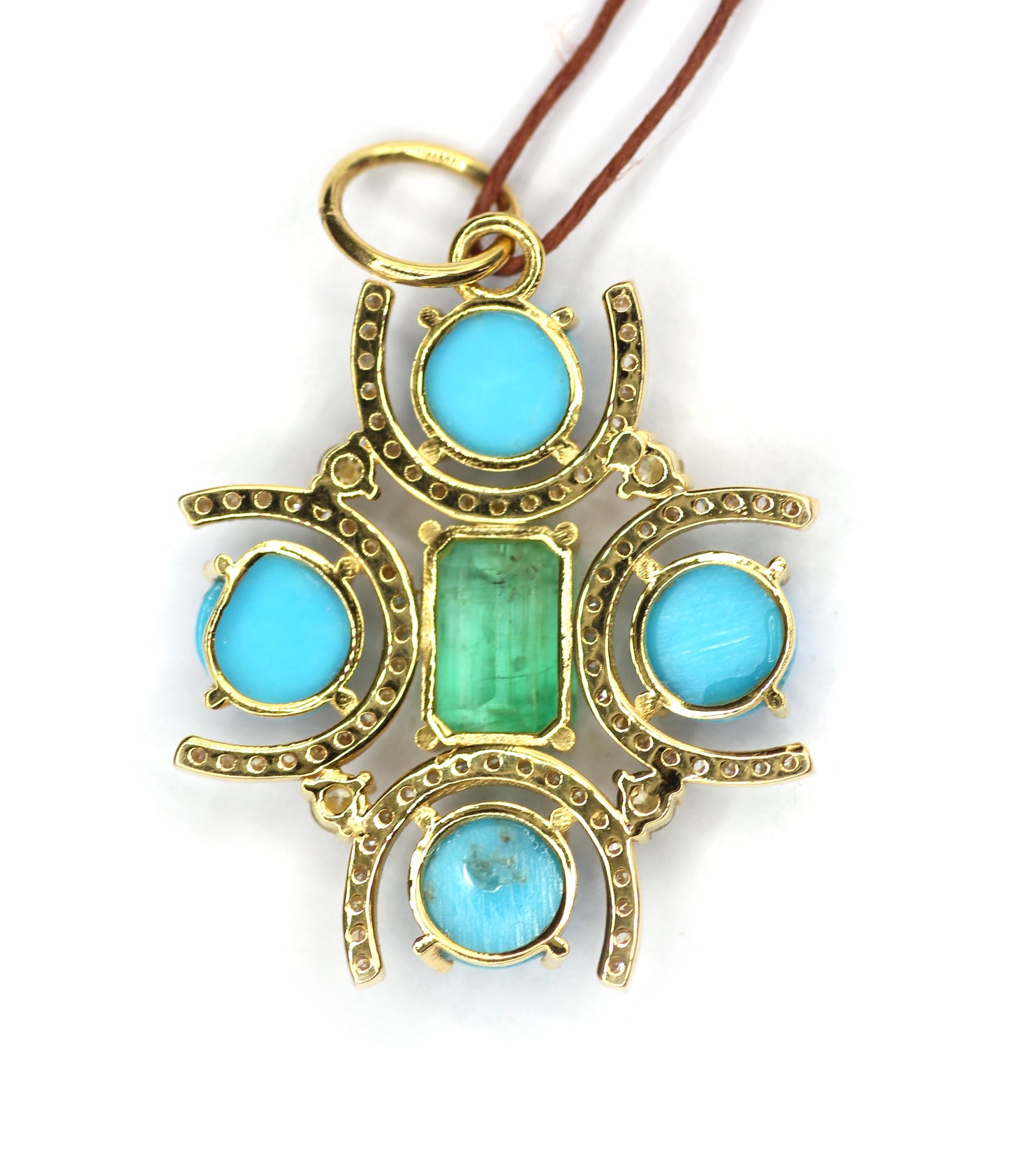 Emerald 14k Solid Gold Diamond Pendant With Turquoise Stone