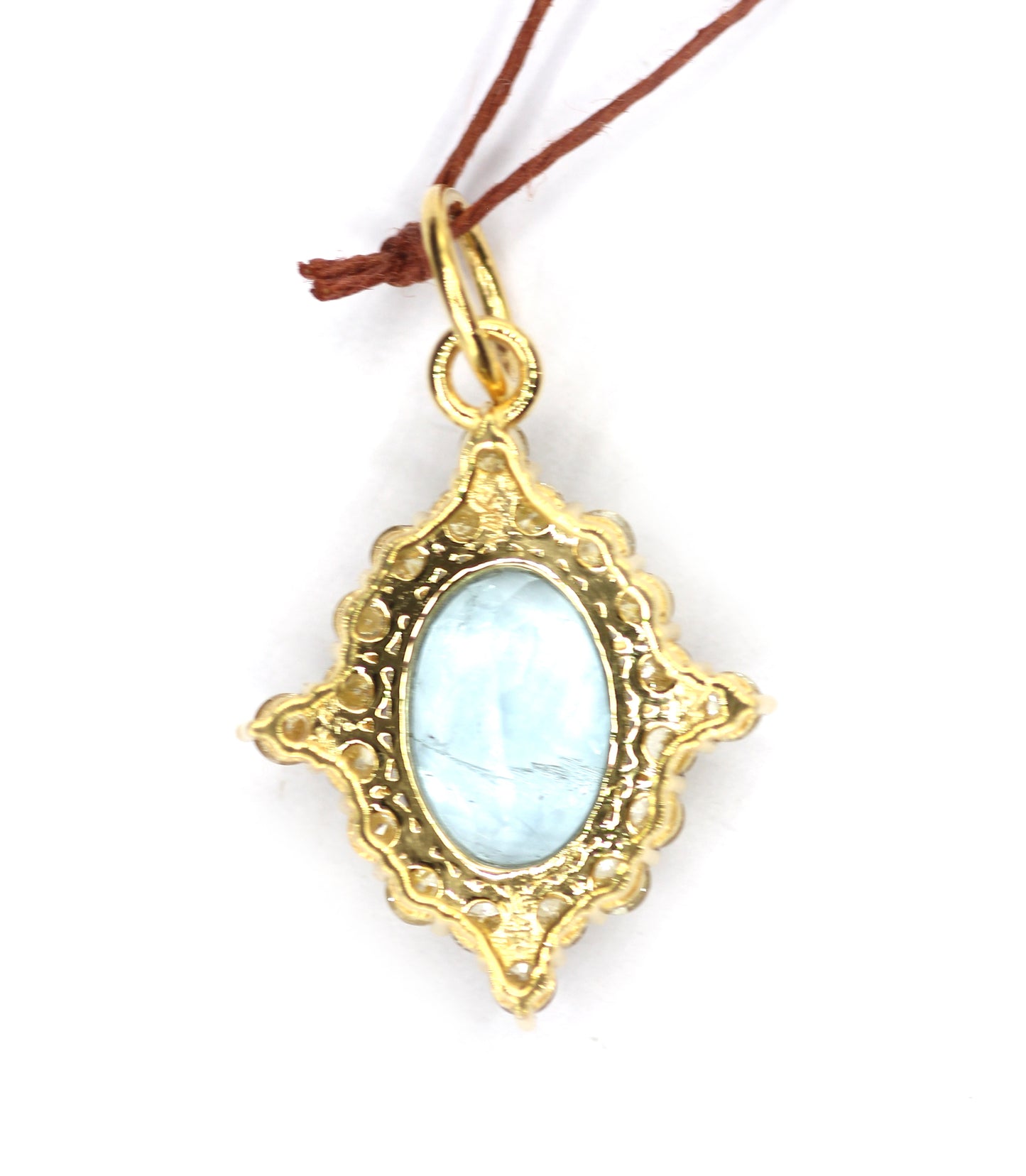 Aquamarine 14k Solid Gold Diamond Pendant