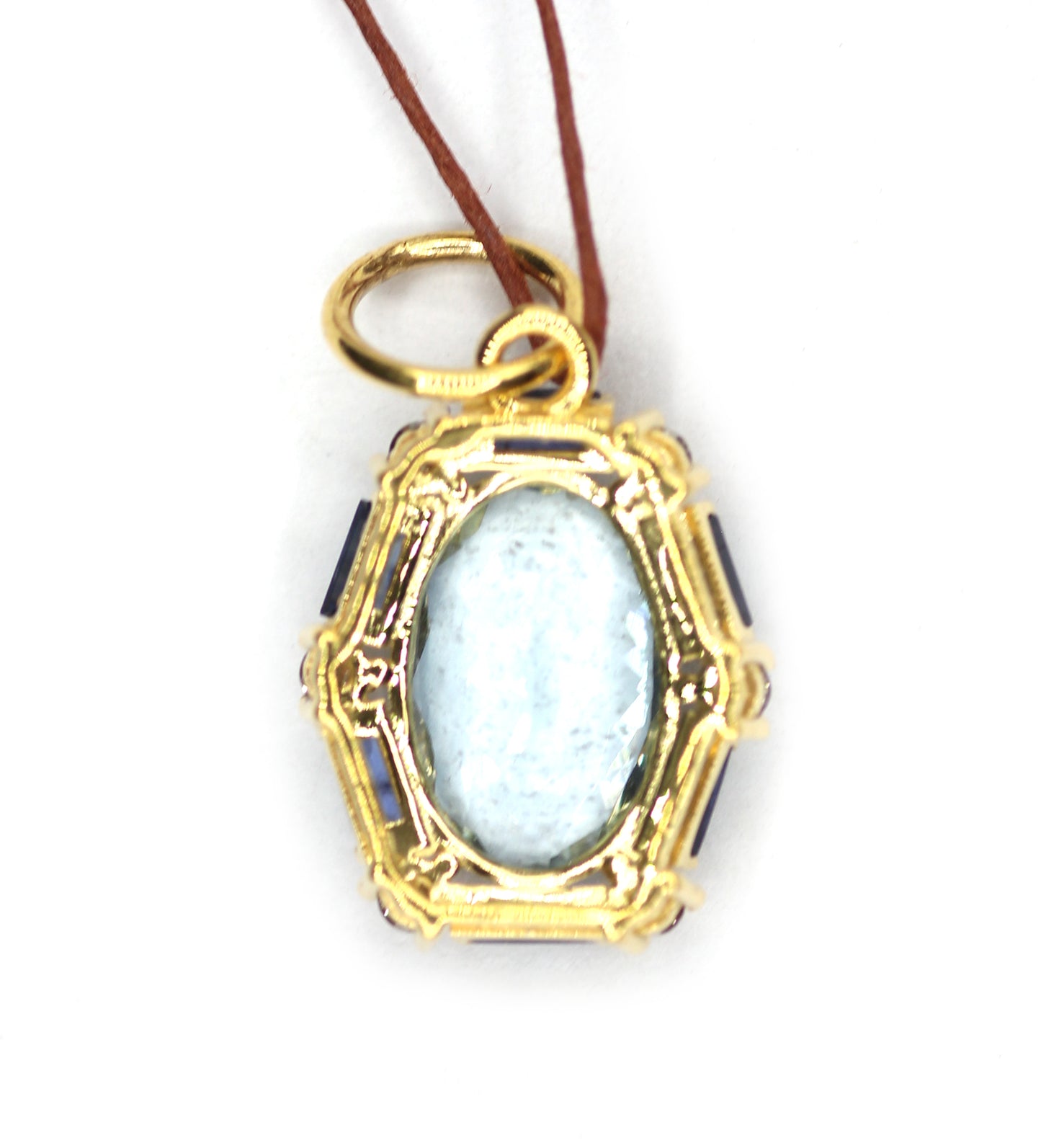 Aquamarine 14k Solid Gold Diamond Pendant With Blue Sapphire Stone