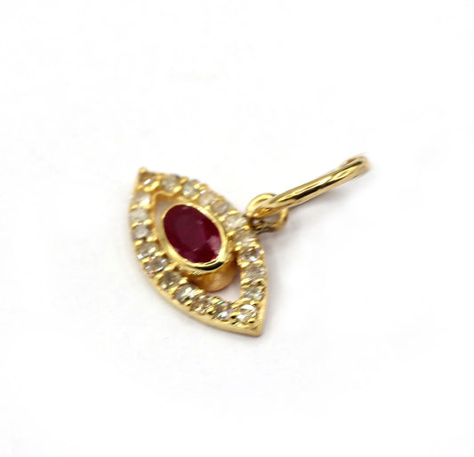Evil Eye 14k Solid Gold Diamond Pendants With Ruby Stone