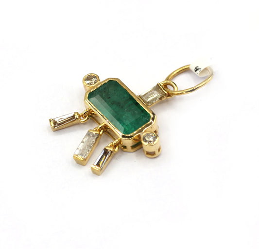 Emerald 14k Solid Gold Diamond Pendants